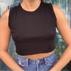August Silk Black Crop Sweater Vest Tank L
